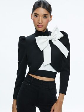 Alice + Olivia Addison Black Cropped Jacket with White Bow